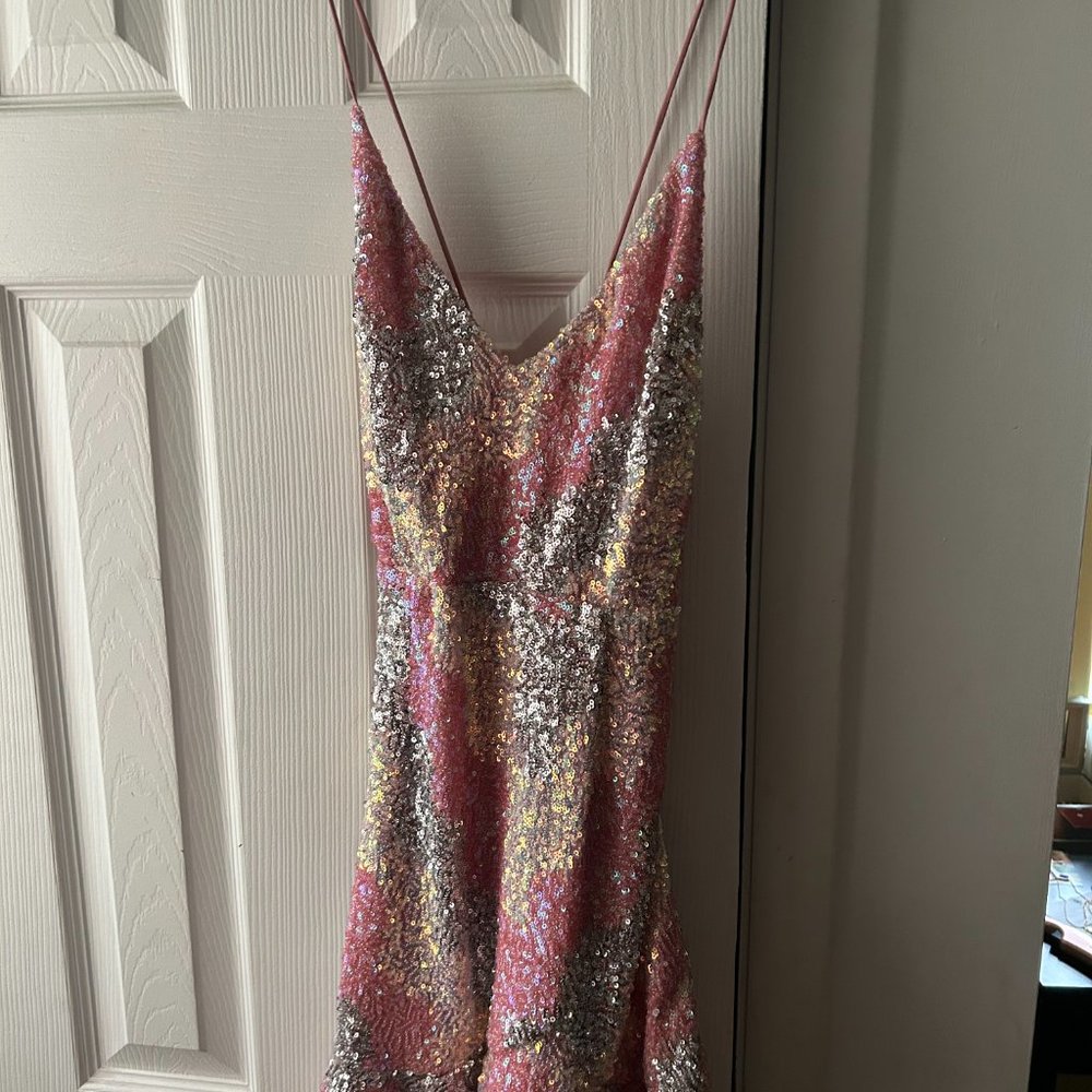 Hello Molly Peach and Silver Sequin Dress